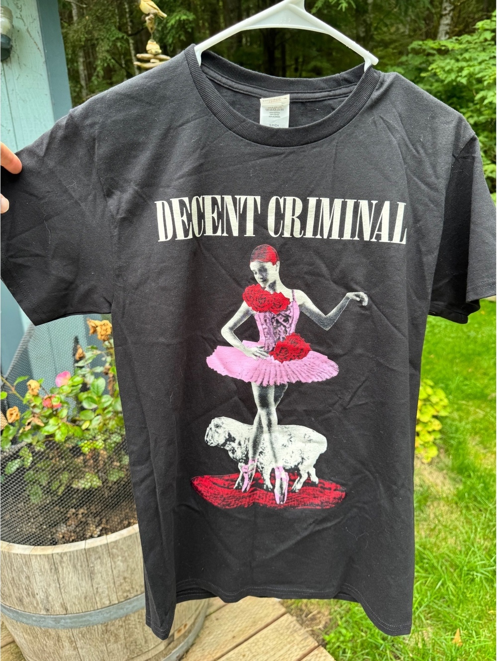 Hanes Authentic Black Cotton T-Shirt with 'Decent Criminal' Ballerina Graphic